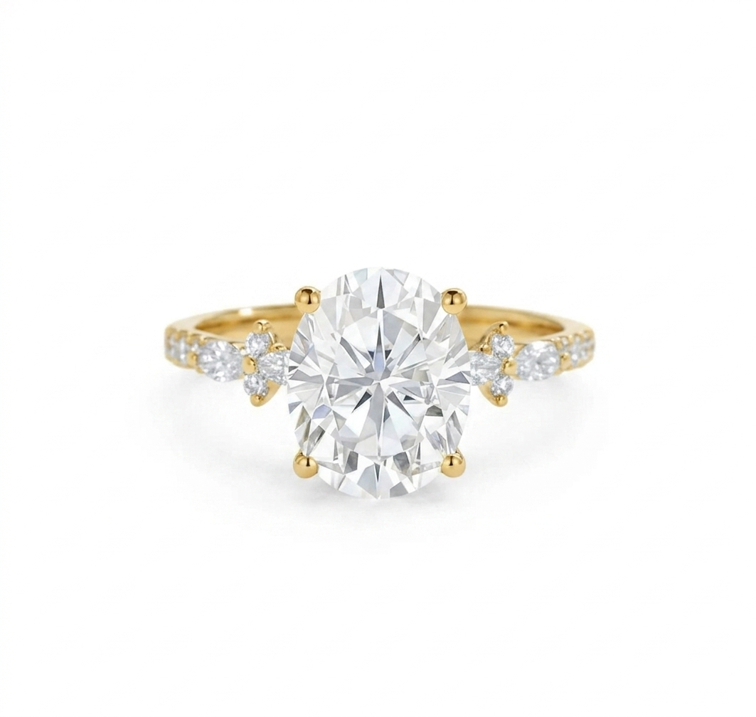 2.800 ct Vintage Oval Engagement Ring, 14K Solid Yellow Gold