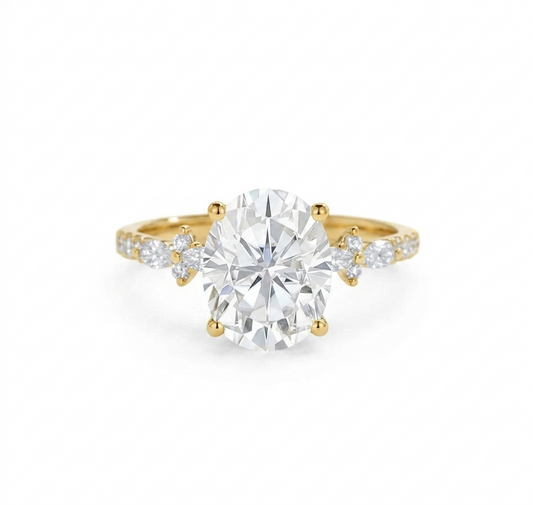 2.800 ct Vintage Oval Engagement Ring, 14K Solid Yellow Gold
