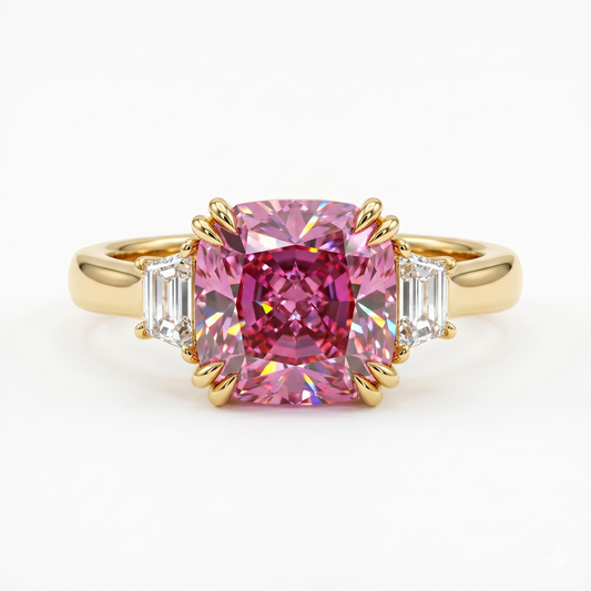 Asscher Cut Morganite & Lab-Grown Diamond Anniversary Gift Vintage Wedding Ring