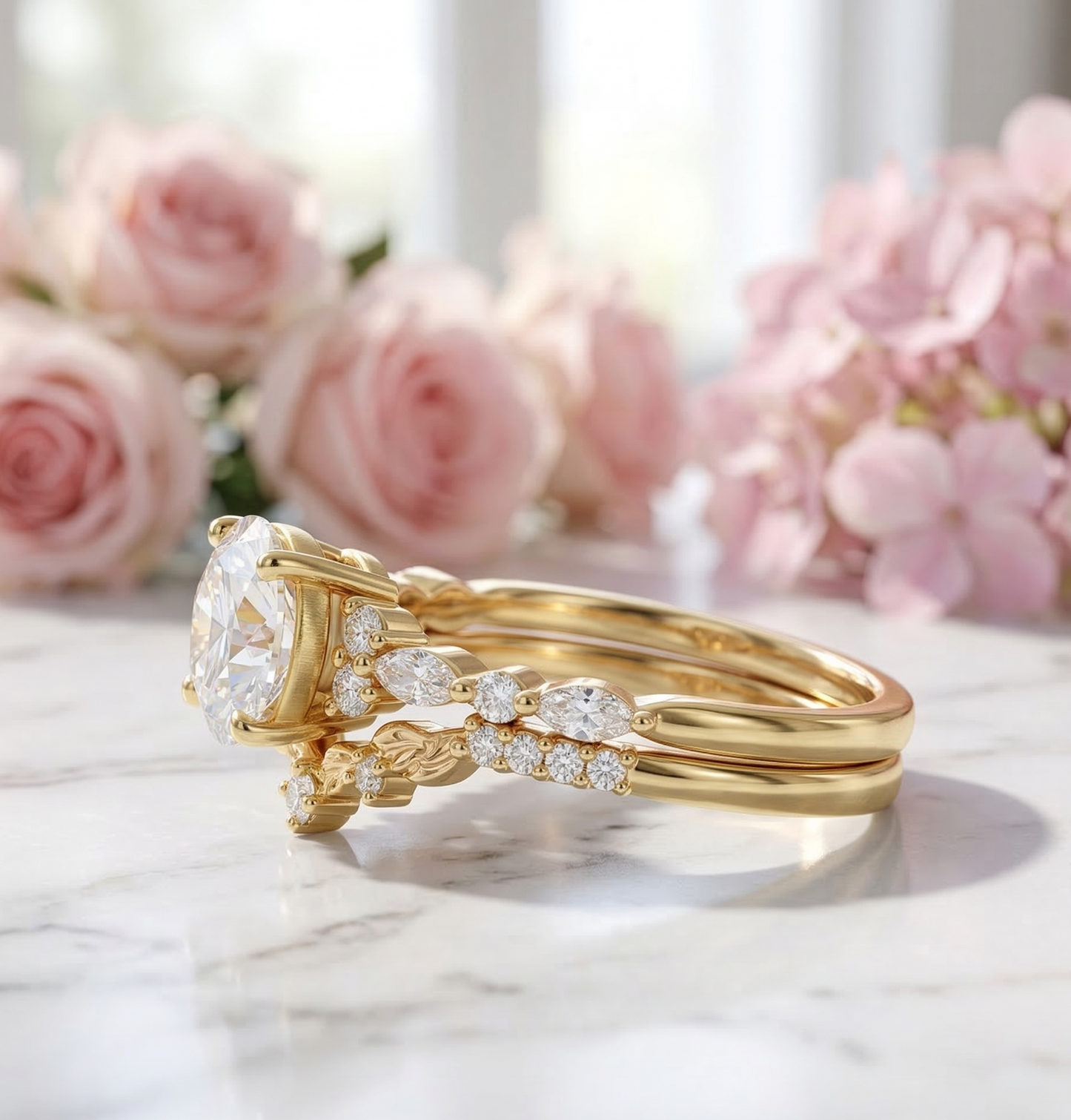 1.290ct Round Lab-Grown Engagement Ring Set