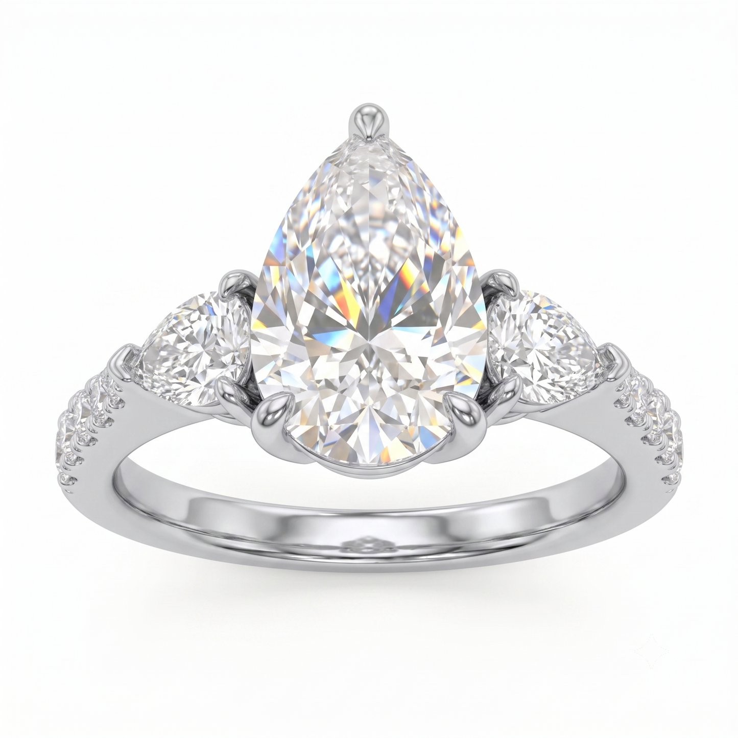 7.7x5.7mm Pear cut Natural Diamond Engagement Ring, Stacking ring