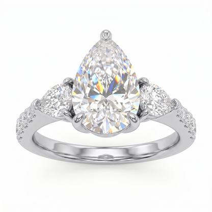 7.7x5.7mm Pear cut Natural Diamond Engagement Ring, Stacking ring