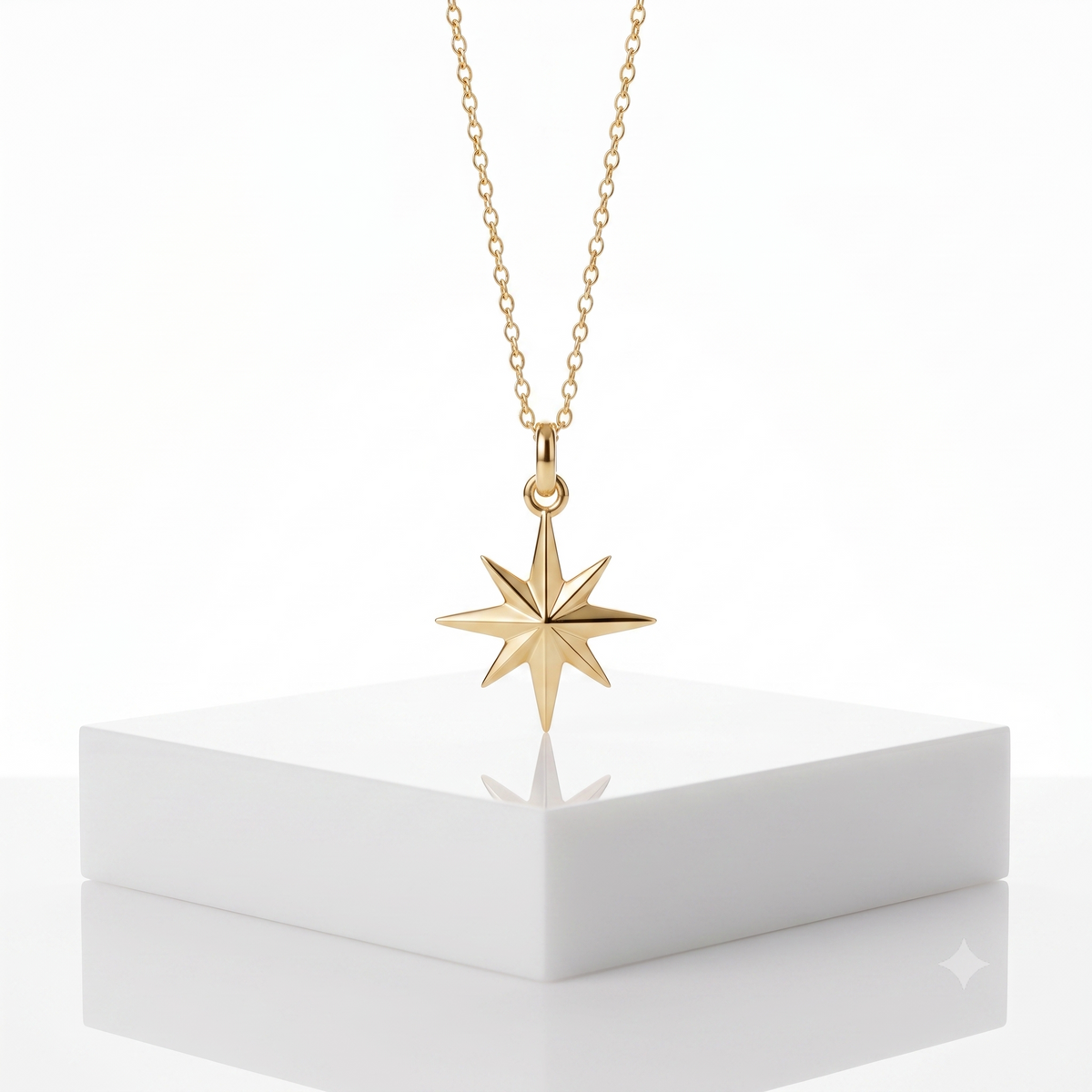 14K Solid Gold North Star Charm Pendant Necklace