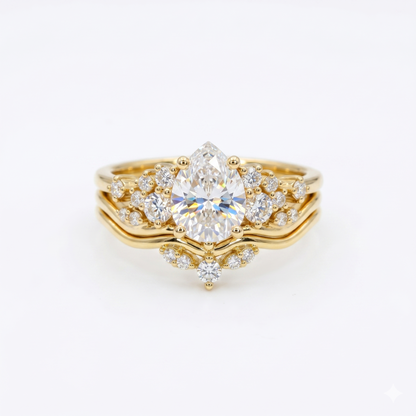 1.270ct Pear Shaped Natural Diamond Engagement Ring Set