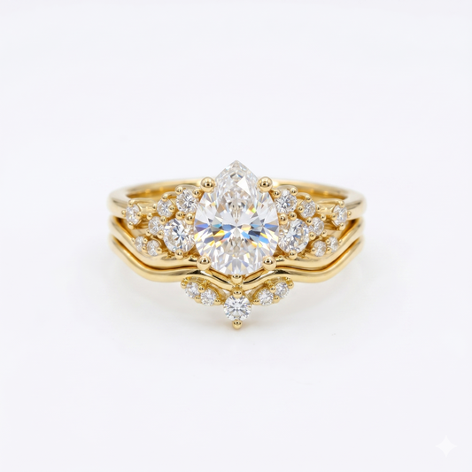 1.270ct Pear Shaped Natural Diamond Engagement Ring Set