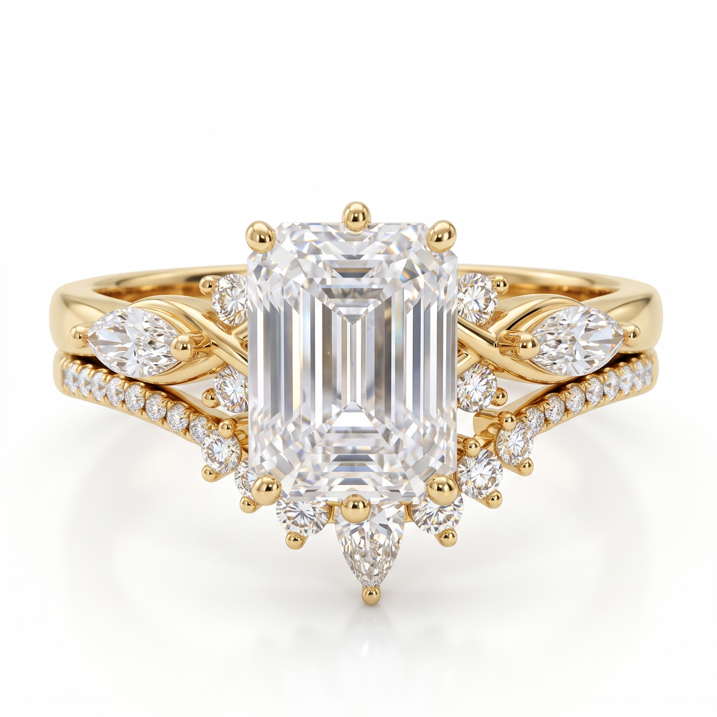 2.130ct Emerald Cut Lab-Grown Diamond Engagement Ring Set
