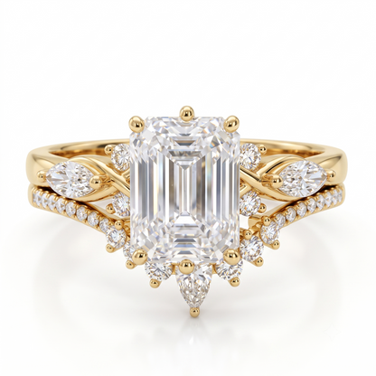 2.130ct Emerald Cut Lab-Grown Diamond Engagement Ring Set
