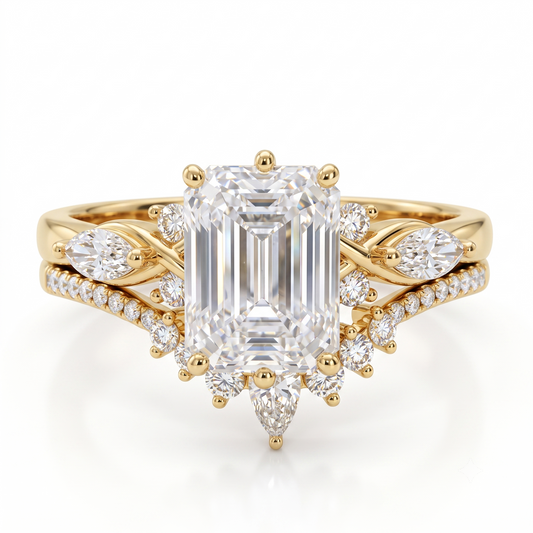 2.130ct Emerald Cut Lab-Grown Diamond Engagement Ring Set