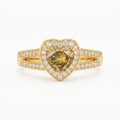 1.00CT Canary Yellow Heart Cut Halo Lab-Grown Engagement Ring
