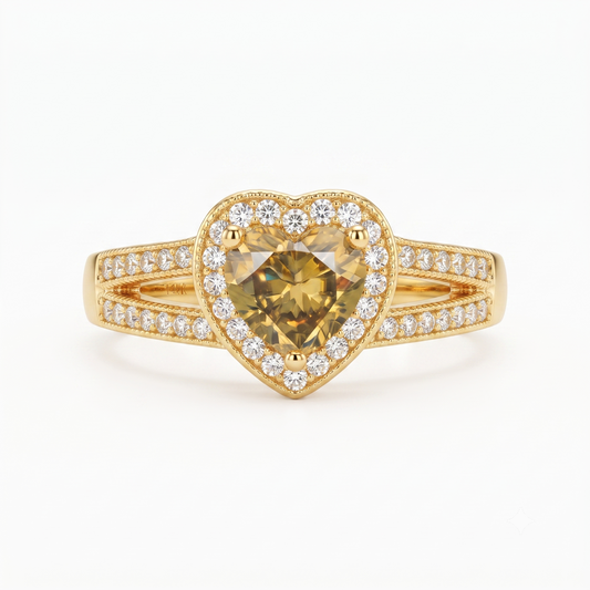 1.00CT Canary Yellow Heart Cut Halo Lab-Grown Engagement Ring