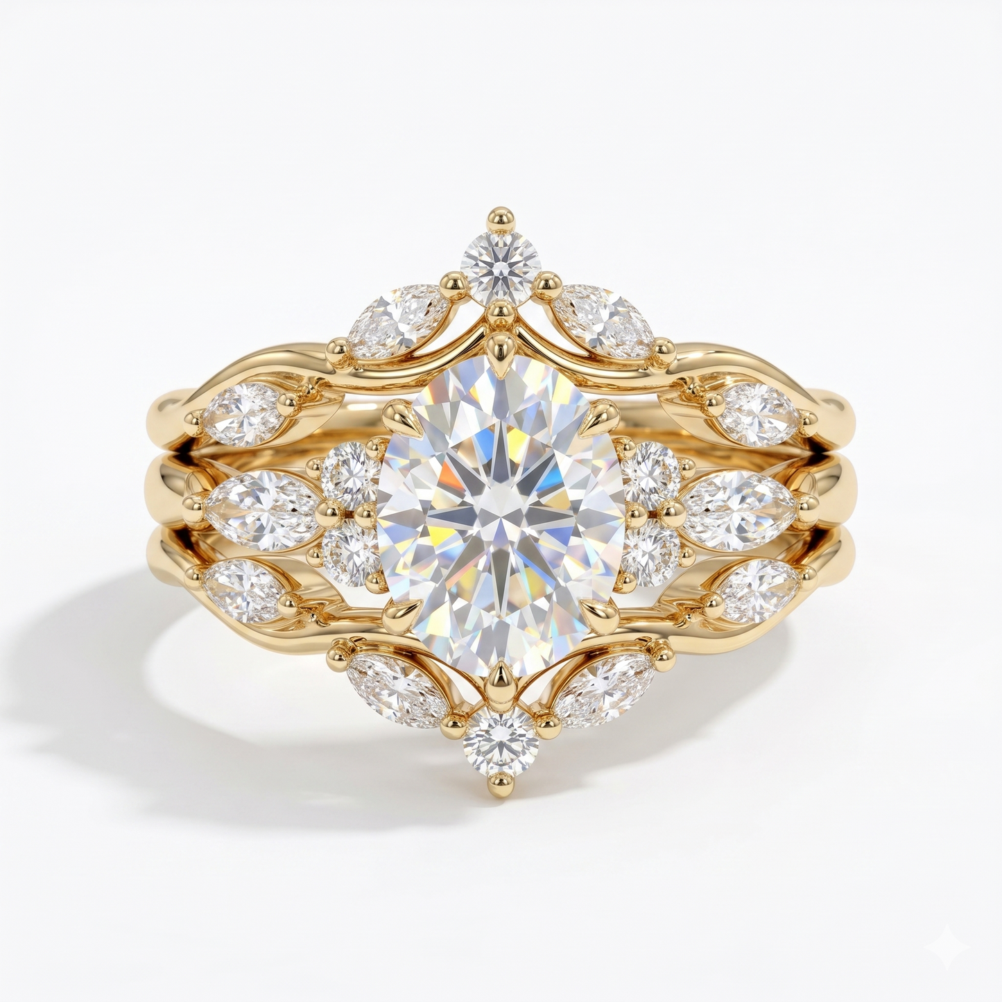 1.810ct Oval cut lab grown Diamond engagement ring set Marquise cut Band