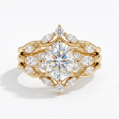 1.810ct Oval cut lab grown Diamond engagement ring set Marquise cut Band