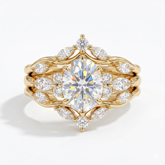 1.810ct Oval cut lab grown Diamond engagement ring set Marquise cut Band