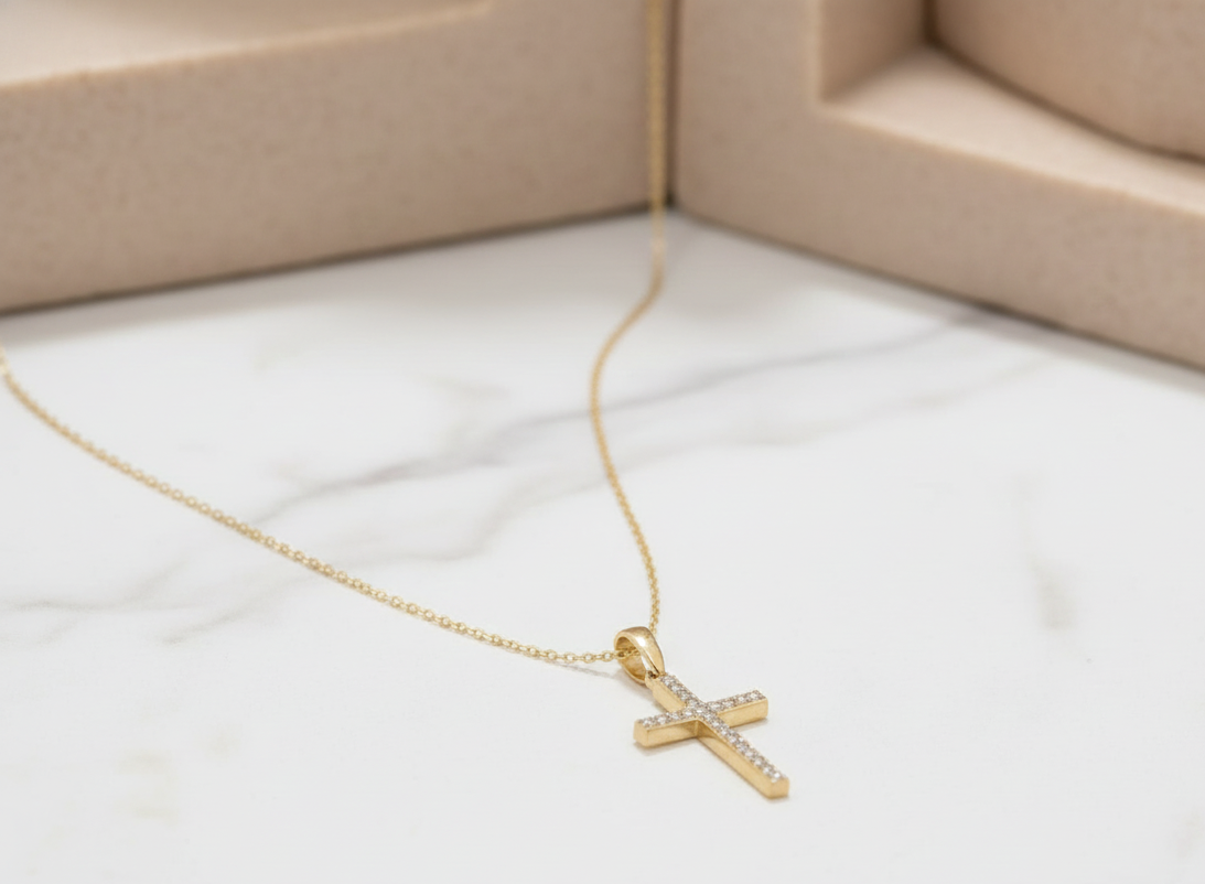 14K Gold Moissanite Cross Necklace – Dainty Religious Jewelry