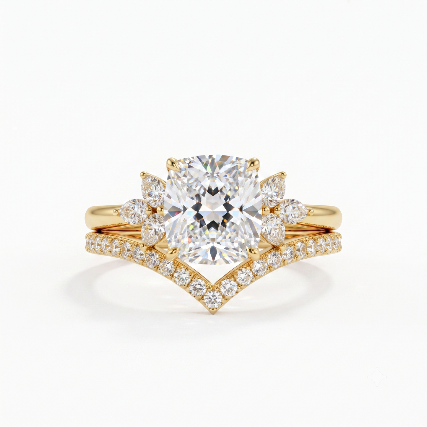 1.65 Ct Cushion Cut Diamond Bridal Set – Floral Halo Ring