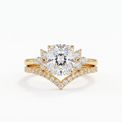 1.65 Ct Cushion Cut Diamond Bridal Set – Floral Halo Ring
