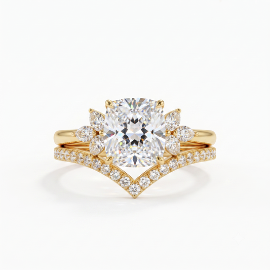 1.65 Ct Cushion Cut Diamond Bridal Set – Floral Halo Ring