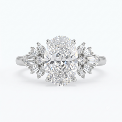 1.00 Ct Oval Cut Lab Grown Diamond Engagement Ring | 2.00 Ct Total | 14K Gold