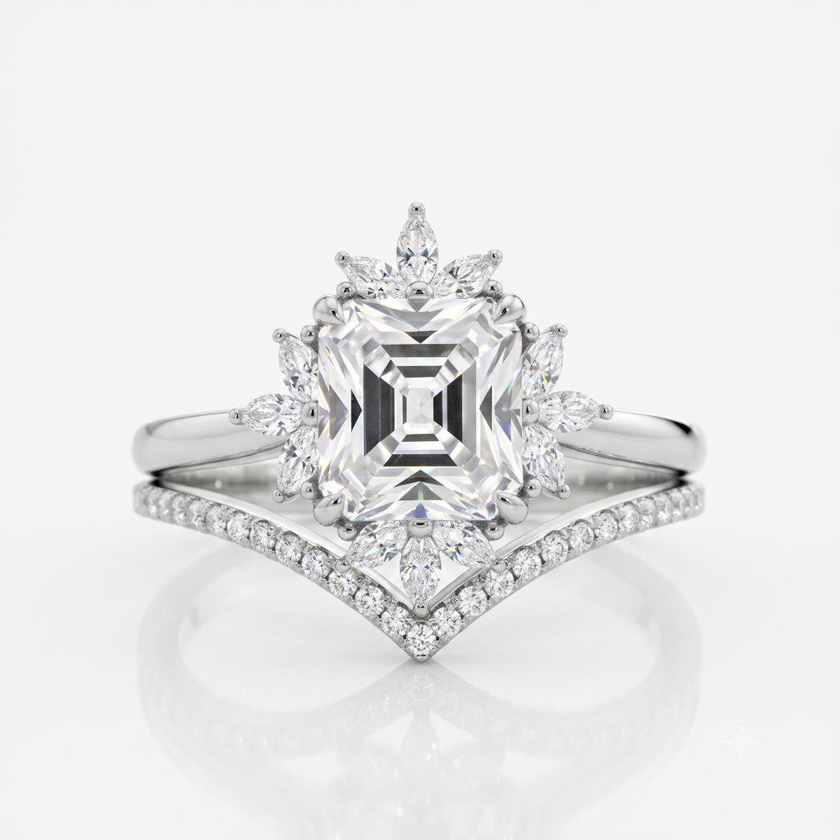 1.50 Ct Asscher Cut Lab-Grown Engagement Ring Set