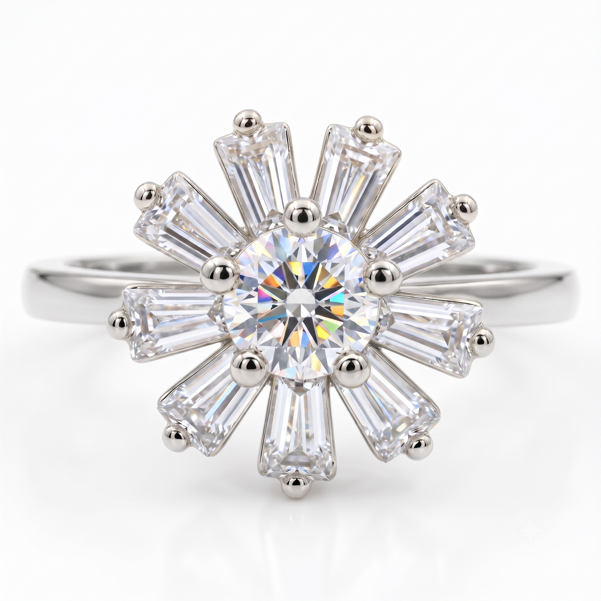Round & Baguette Cut Diamond Wedding Ring