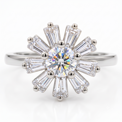 Round & Baguette Cut Diamond Wedding Ring
