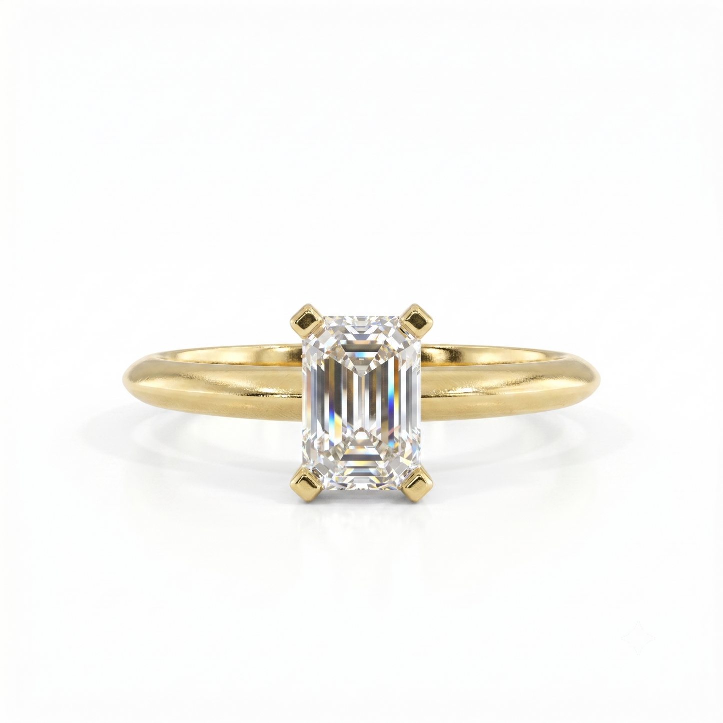 1.00 CT Emerald Cut Lab Grown Diamond Solitaire Engagement Ring 14k Yellow Gold