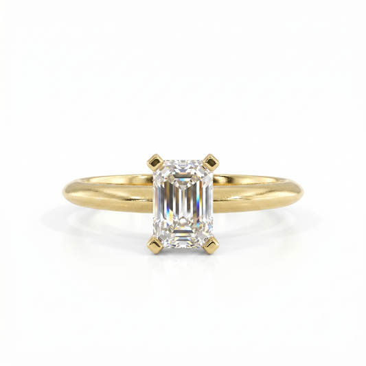 1.00 CT Emerald Cut Lab Grown Diamond Solitaire Engagement Ring 14k Yellow Gold