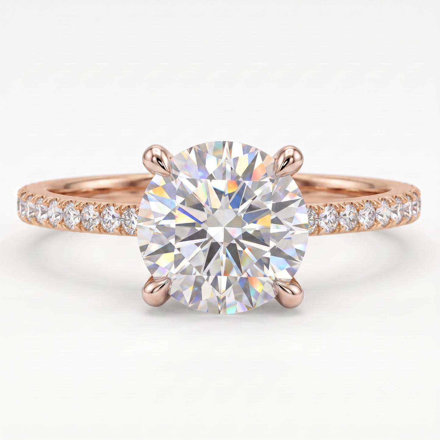 2CT Round Lab Grown Diamond Engagement Ring • Vintage White Gold Half Eternity Diamond Ring