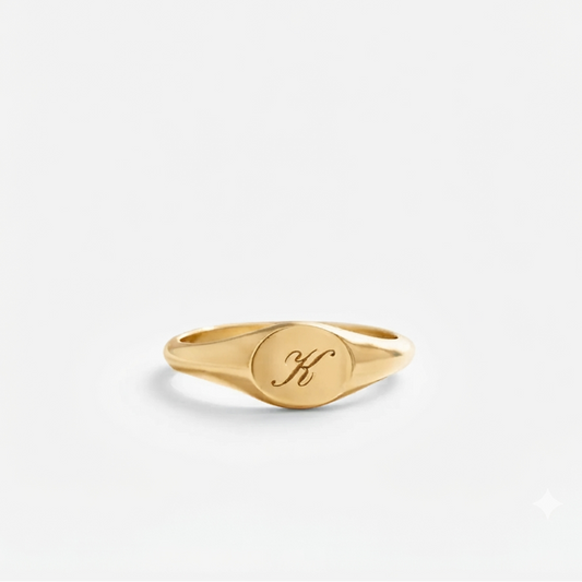 14K Solid Gold Custom Initial Signet Ring – Personalized