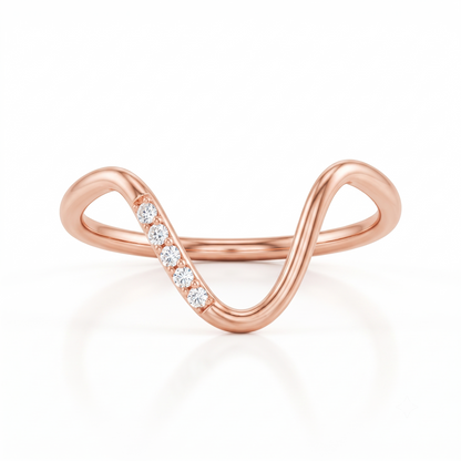 0.073 ct Lab Grown Diamond V Shape Curved Wedding Band Ring
