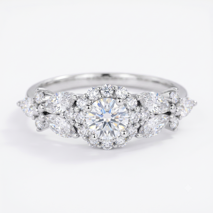 Vintage Cluster 0.6ct Round Cut Lab Grown Diamond Engagement Ring