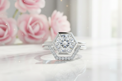 1.30 Ct Hexagon Cut Lab Grown  Engagement Ring Set