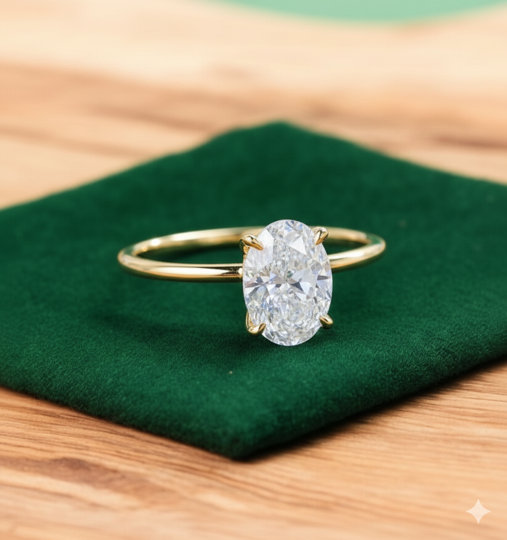 2.065ct Oval Lab Grown Diamond Engagement Ring • 14K Solid Yellow Gold Solitaire Ring