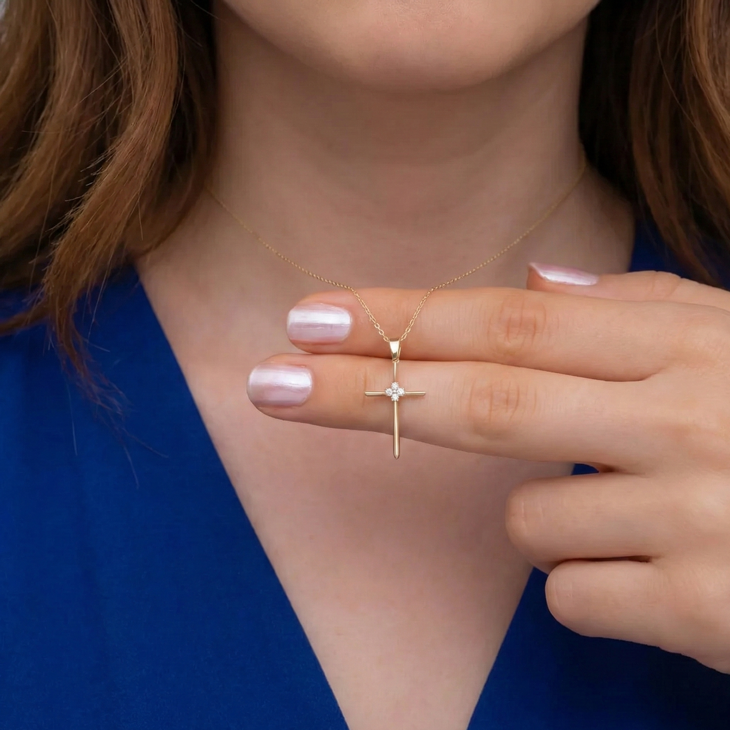 0.40 CT Moissanite Cross Pendant Necklace - 14K Solid Gold