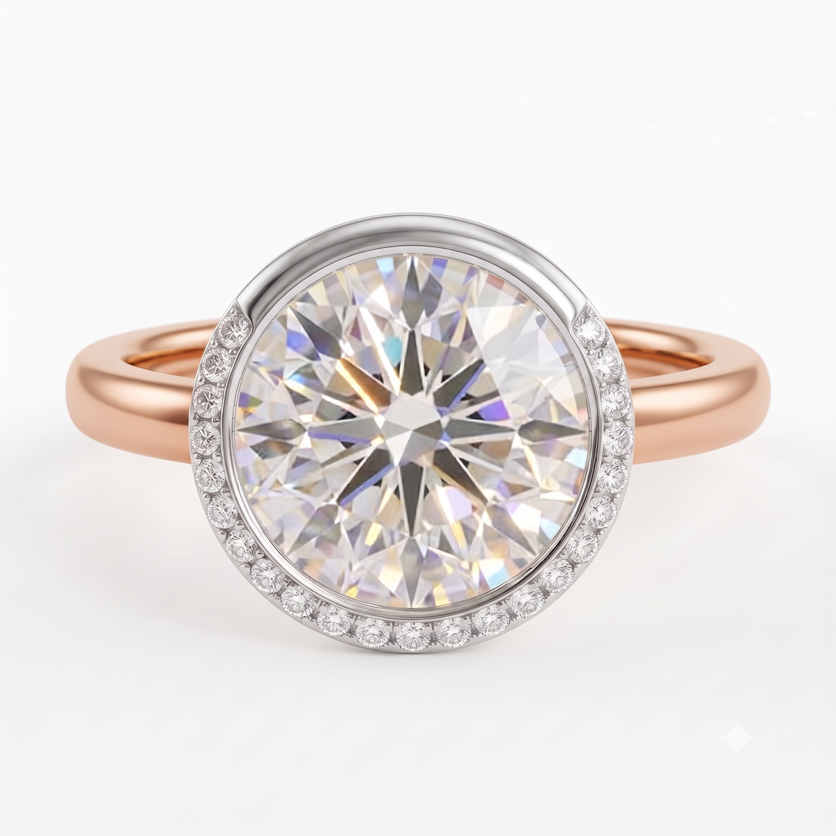 1.00 Ct Round Cut Lab Grown Diamond Bezel Set Engagement Ring | 1.10 Ct Total | 14K Gold