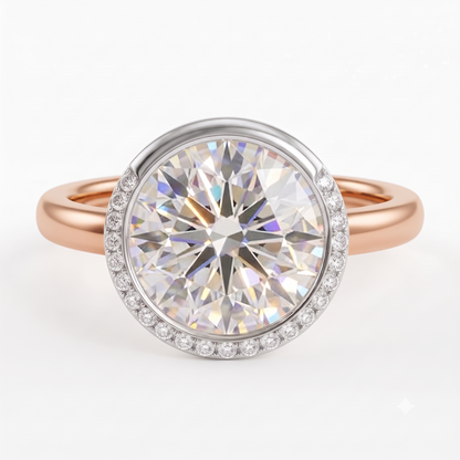 1.00 Ct Round Cut Lab Grown Diamond Bezel Set Engagement Ring | 1.10 Ct Total | 14K Gold