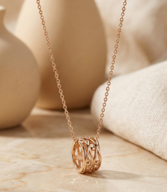 14K Solid Gold Chain Necklace with Intertwined Loop Pendant