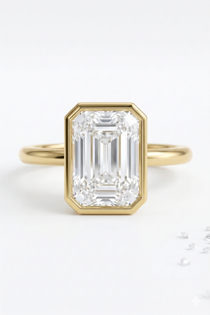 2 CT Emerald Cut Lab Diamond Bezel Engagement Ring