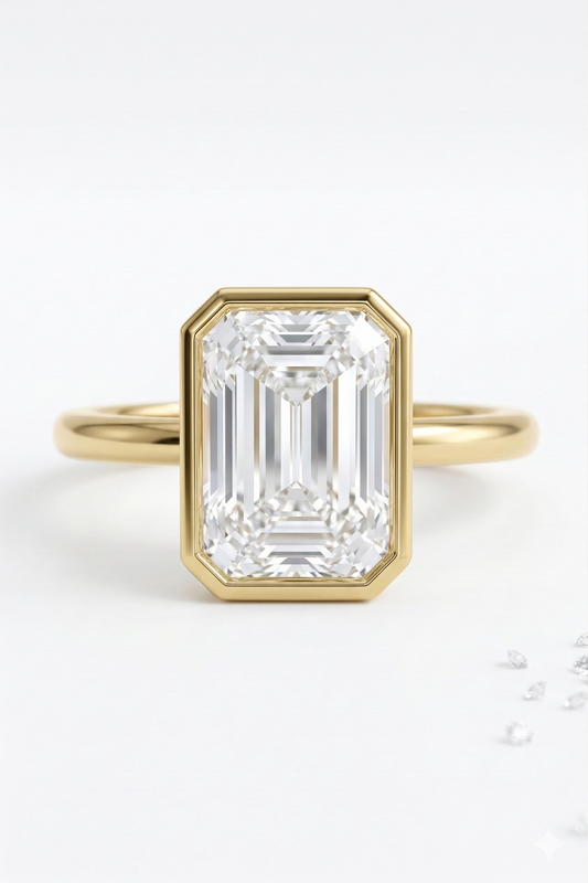 2 CT Emerald Cut Lab Diamond Bezel Engagement Ring