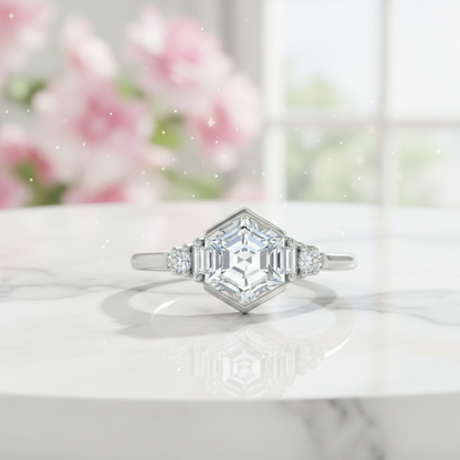 1.400CT Hexagon Lab Grown Diamond Engagement Ring