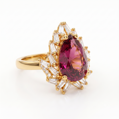 6.00 CT Pear Cut Ruby Lab Grown Diamond Halo Engagement Ring