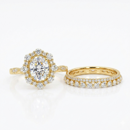 3.950 Ct Oval Cut Lab-Grown Bridal Set Engagement Ring Solid 14K White Gold