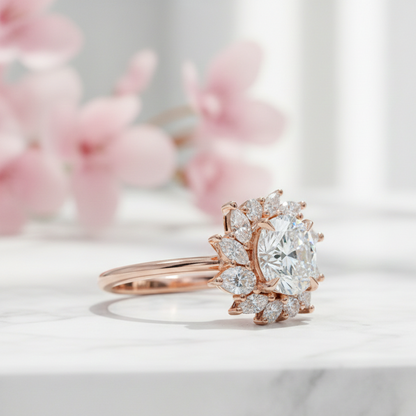 1.30CT Round Cut Cluster Engagement Ring