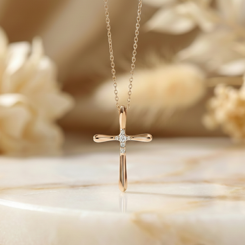 0.100 Ct Lab-Grown Diamond Cross Necklace – 14K Gold Pendant