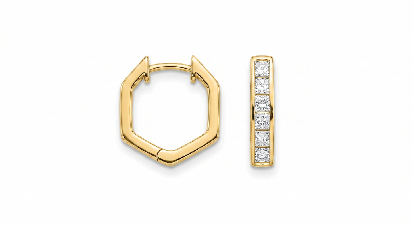 Princess‑Cut Lab Diamond Hexagon Hoops | Geometric Chic