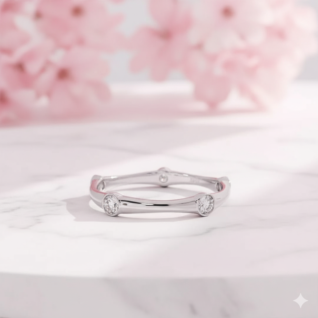 Lab Grown Diamond Bezel Set Stacking Band Ring • 14K Solid Gold