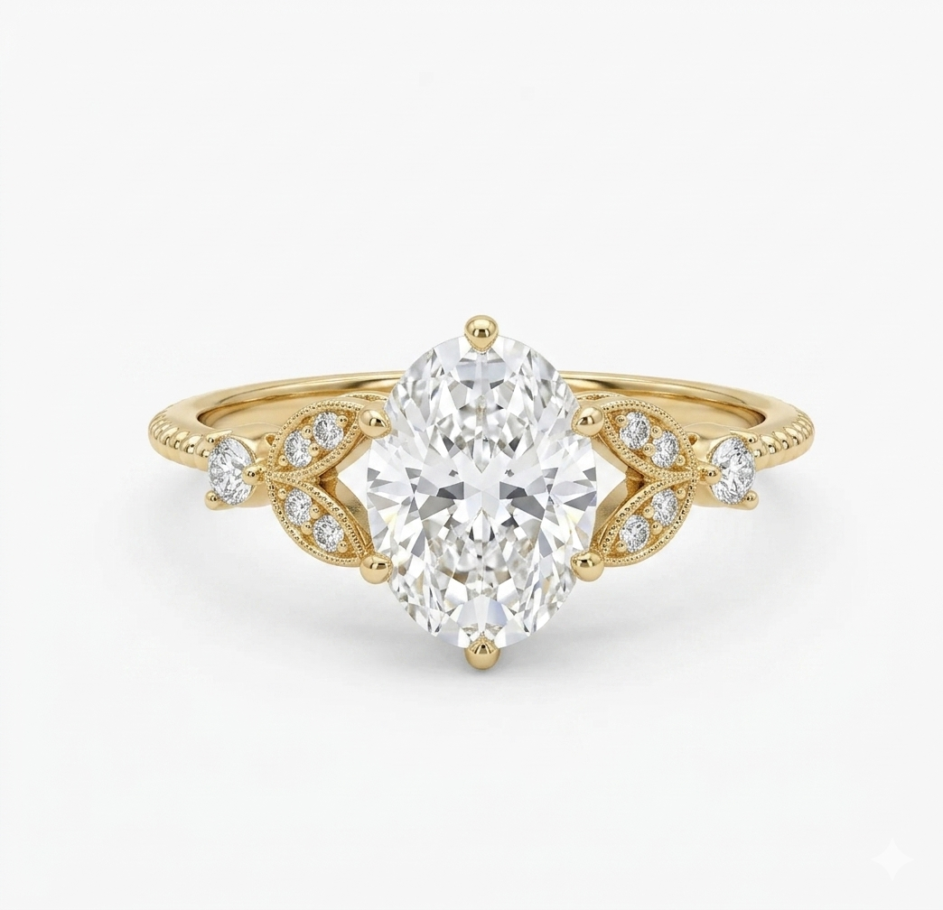 1.320 Ct Oval Lab Diamond Ring – Vintage Art-Deco Engagement Piece