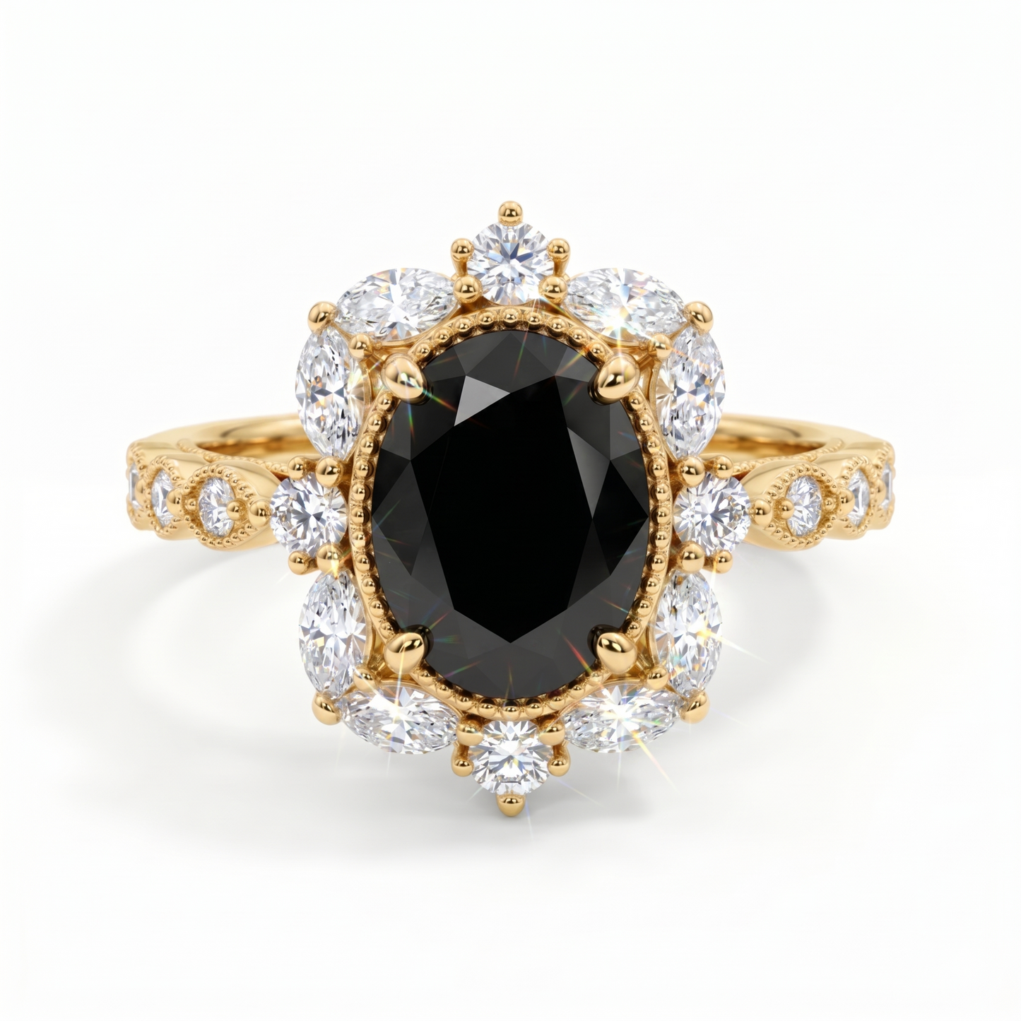 2.00ct Oval Halo Black Spinel Engagement Ring