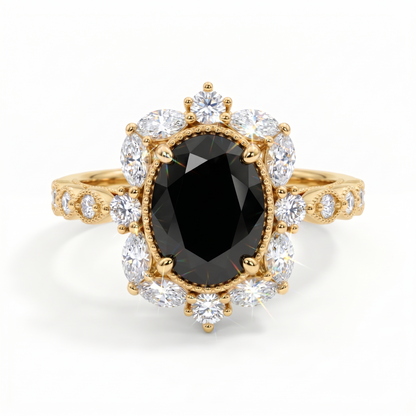 2.00ct Oval Halo Black Spinel Engagement Ring
