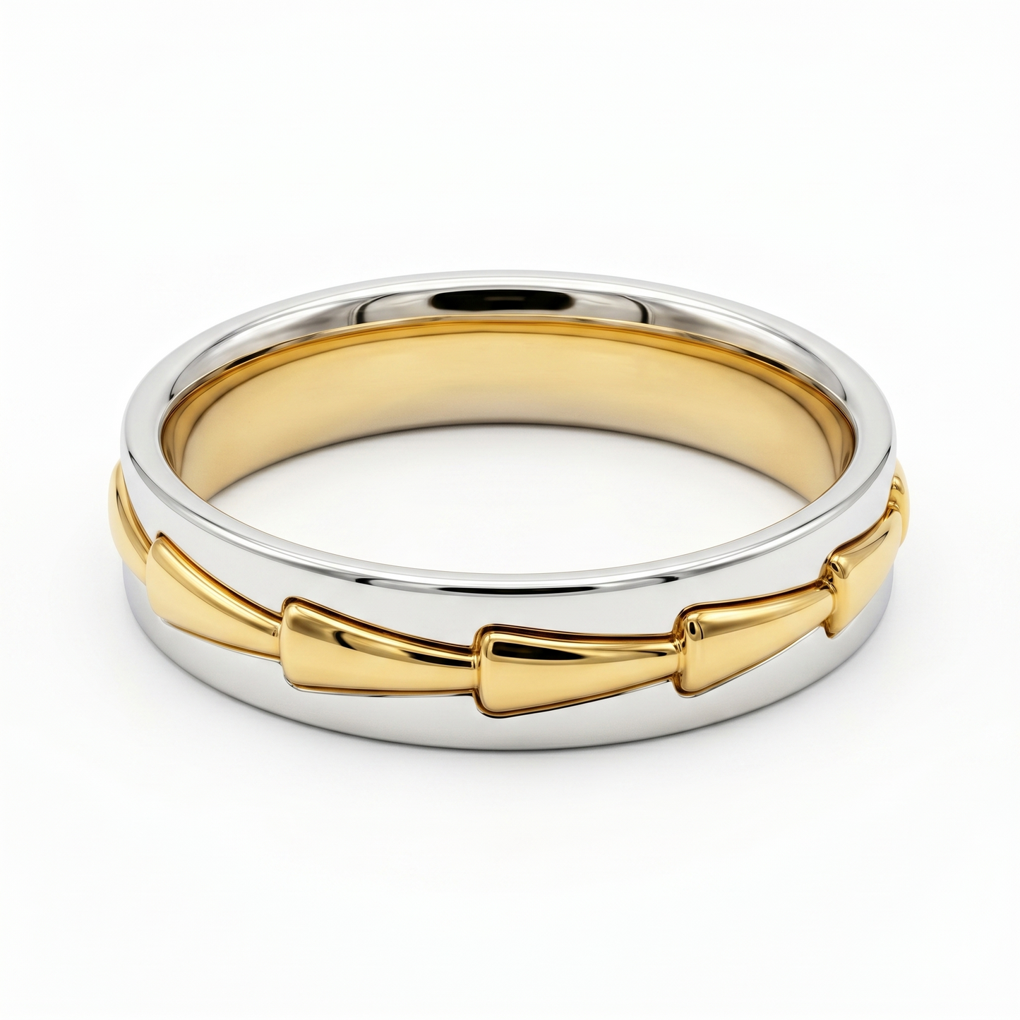 14K & 18K Yellow & White Gold Ring, Dual Inlay Koa Mens Wedding Band